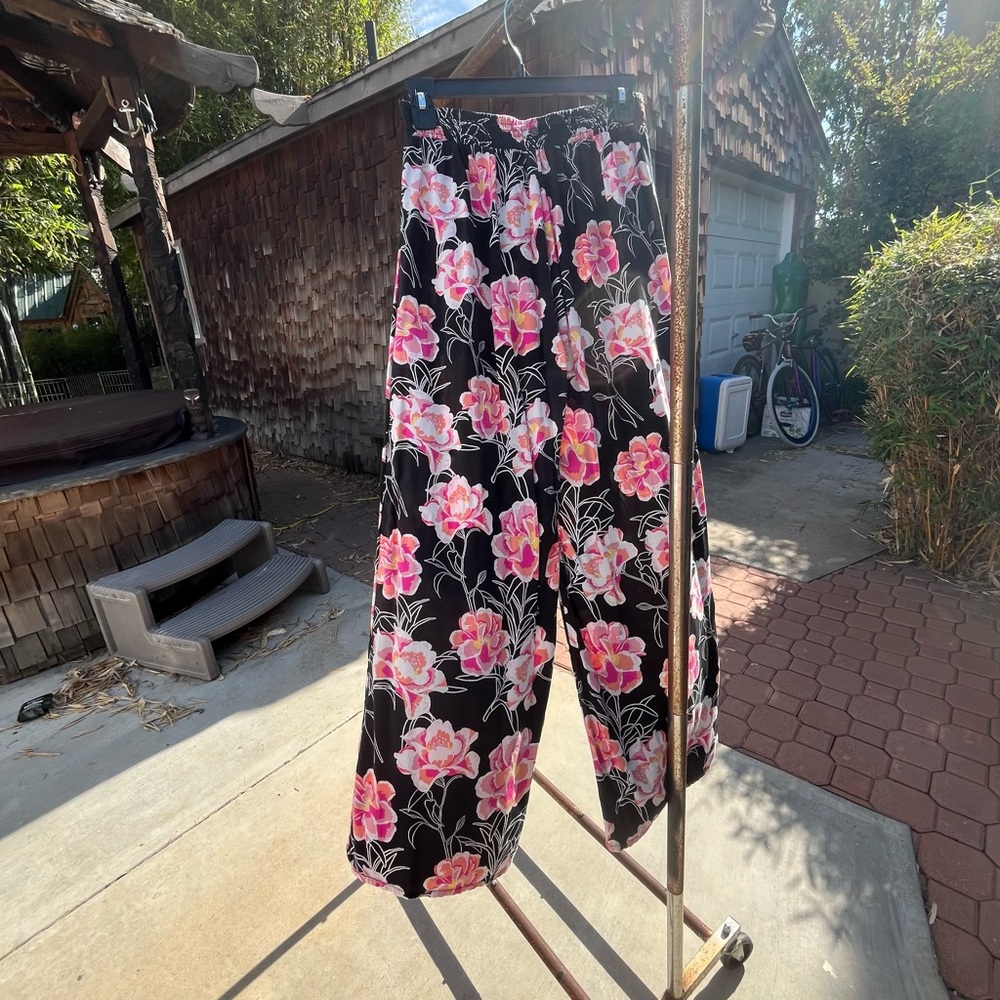 Roxy Black Floral Wide Leg Pants